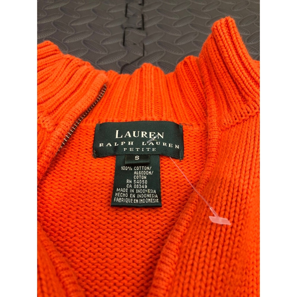 Lauren Ralph Lauren Sweater Women S Petite Orange Quarter Zip Crest Cotton Knit - Picture 3 of 8